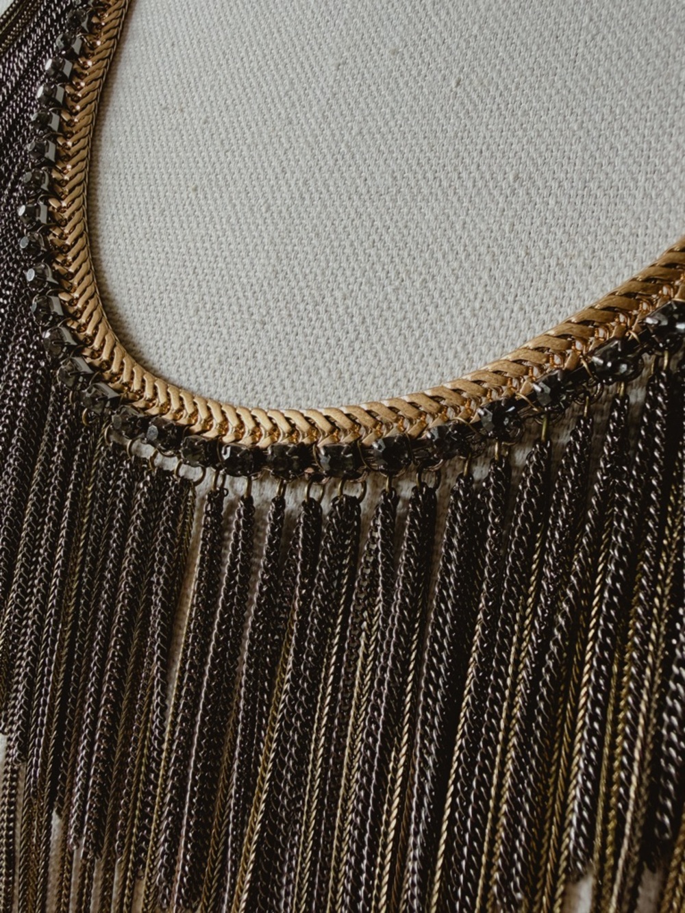 Anthropologie Chain Fringe Necklace Long Boho Statement Festival Gold Tone - Picture 3 of 9